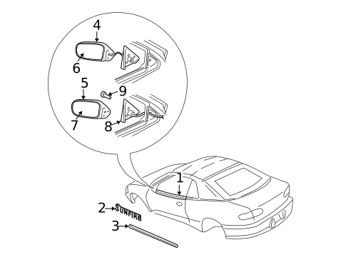 Outside Mirrors for 1998 Pontiac Sunfire #1