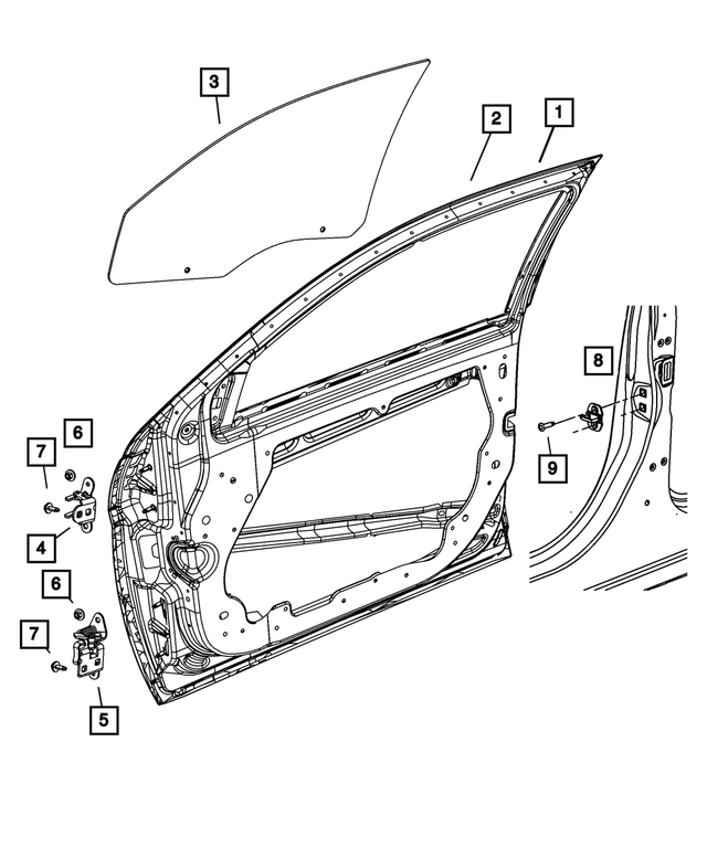 « 5074556AB – Doors and Related Parts : Porte Avant Glace, Côté Droit pour Mopar Image »
