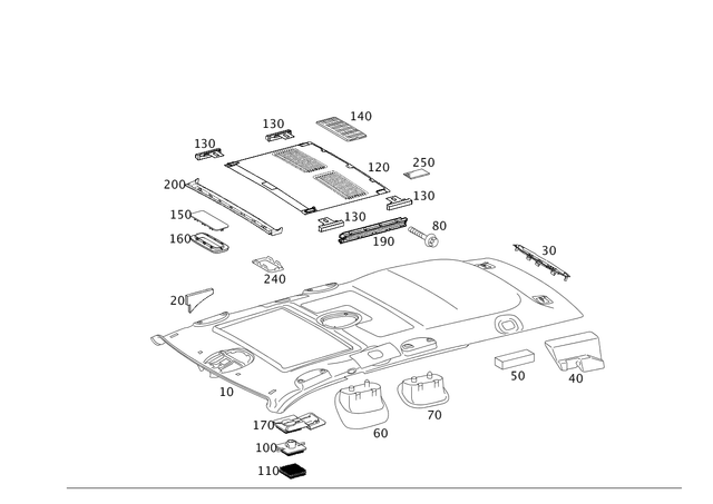 2157801340 - Covering and Lining: Trim, Roof for Mercedes-Benz: CL500, CL55 AMG, CLS500, CLS55 AMG, CLS550, CLS63 AMG, E320, E500, E55 AMG Image image