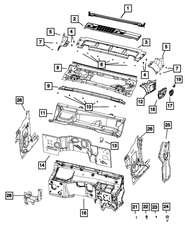 68582159AA - Body Sheet Metal Except Doors: Dash Panel for Jeep: Gladiator, Wrangler Image