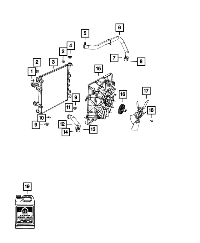 68679964AA - : Radiator Cooling Fan Module for Mopar Image