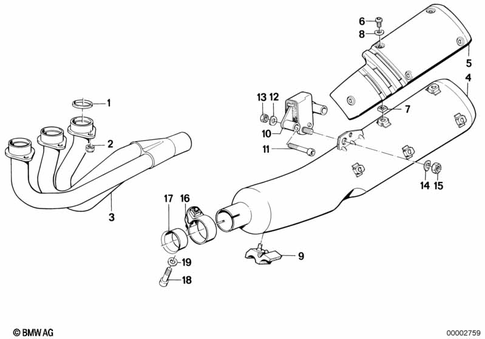 Exhaust System Parts with Mounts for 1990 BMW-Motorrad K 75 C #0