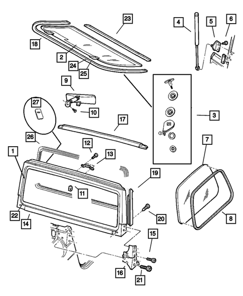 Glass and Rear View Mirror for 2001 Jeep Wrangler #0
