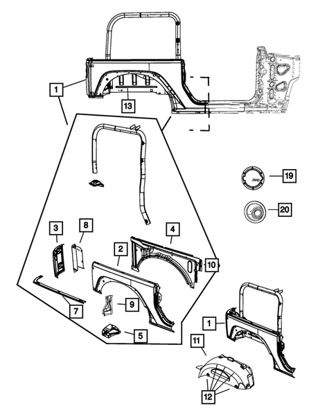 Aperture Panel and Pillar Supports for 2016 Jeep Wrangler #1