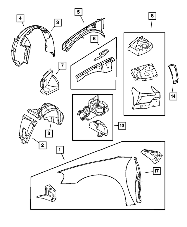 5019065AC - Body Sheet Metal Except Doors: Front Fender, Left for Mopar Image
