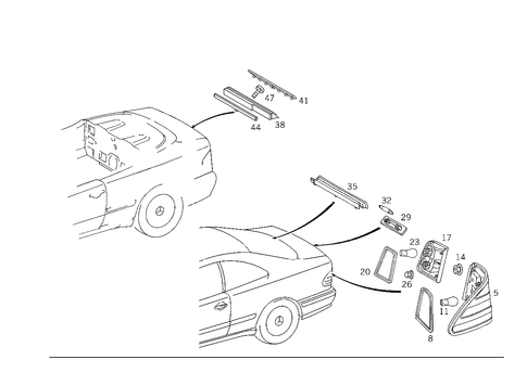 Rear Lamps, Additional Stop Light, and License Plate Lamp for 2000 Mercedes-Benz CLK 430 #0
