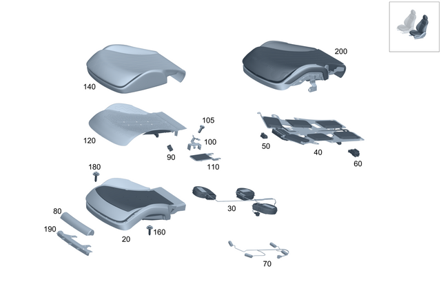 2239132900 - Front Seat: Cover, Backrest for Mercedes-Benz: 350SD, EQS 450, EQS 450 SUV, EQS 450+, EQS 450+ SUV, EQS 580, EQS 580 SUV, EQS AMG, Maybach EQS 680 SUV, Maybach S580, Maybach S680, S500, S580, S580e, S63 AMG E Performance Image image