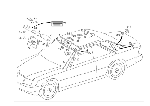 Roof Attachment Parts, Door Edge Guard Sections, Panelling for 1993 Mercedes-Benz 300CE #0
