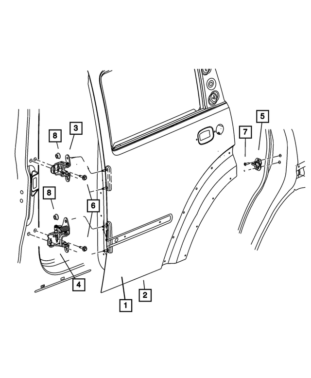55360899AG - Doors, Door Mirrors and Related Parts: Rear Door, Left for Mopar Image