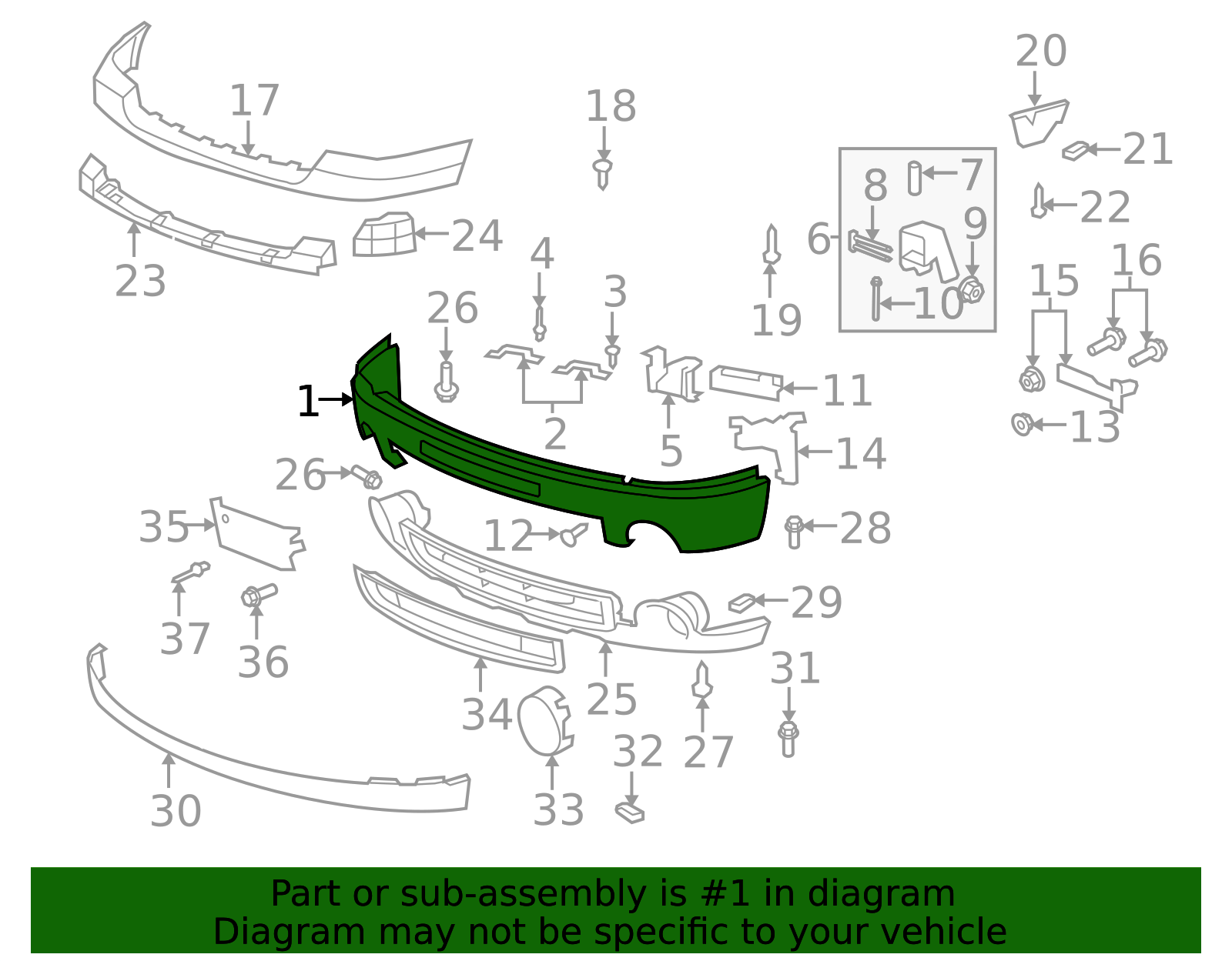2007-2013 GMC Bright Chrome Front Bumper Impact Bar 15902856 GM ...