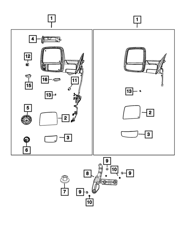 68662969AE - Doors, Door Mirrors and Related Parts: Outside Rearview Mirror, Left for Mopar Image image