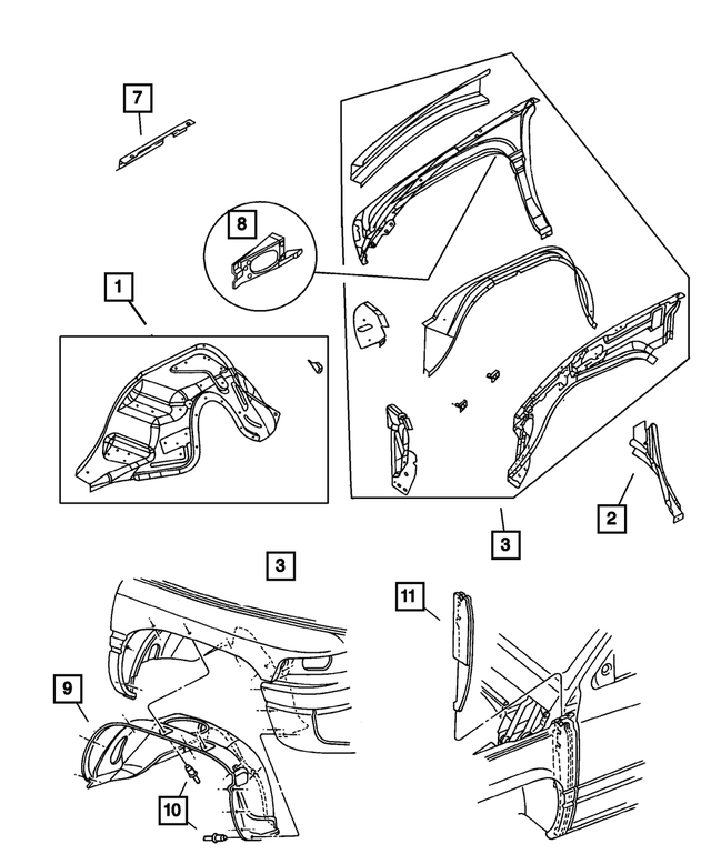 55023530 - Body Sheet Metal Except Doors: Fender Reinforcement, Right for Mopar Image