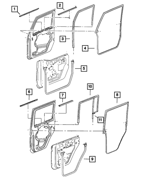 Body Structure Welds, Weatherstrips, Seals, Sealers and Adhesives for 2011 Jeep Wrangler #0