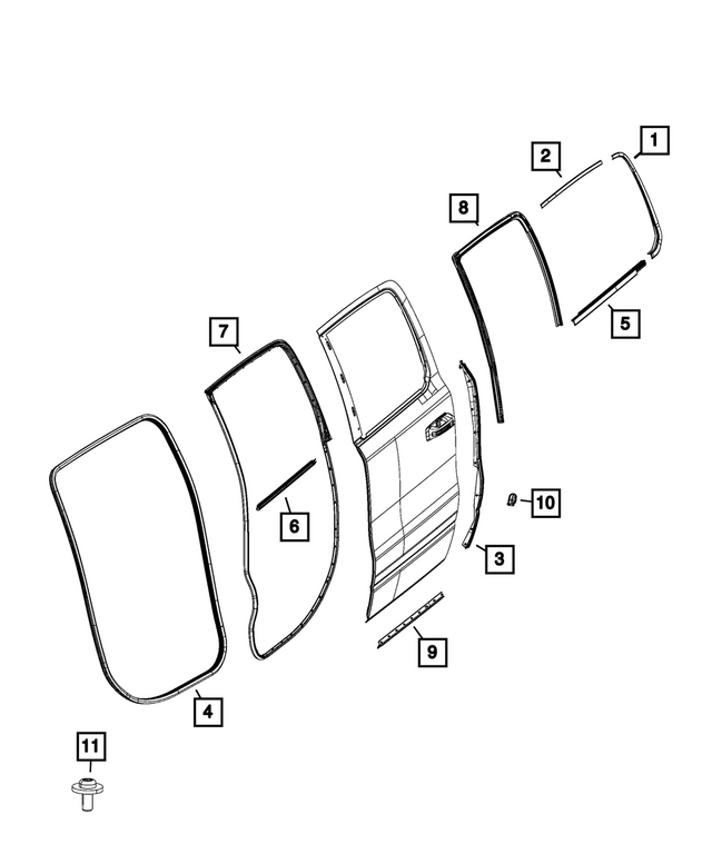 68306171AC - Doors, Door Mirrors and Related Parts: C Pillar Lower Weatherstrip, Left for Mopar Image