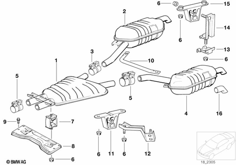 Exhaust System, Rear for 1998 BMW 740i #0