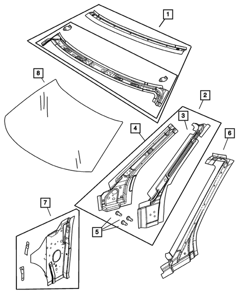 Windshield, Backglass and Inside Mirror (Glass and Rear View Mirror) for 2002 Chrysler Sebring #1
