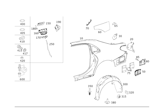 2226302602 - Side Panels: Fender, Rear for Mercedes-Benz: Maybach S550, Maybach S560, Maybach S600, Maybach S650, S450, S550, S560, S600 Image image
