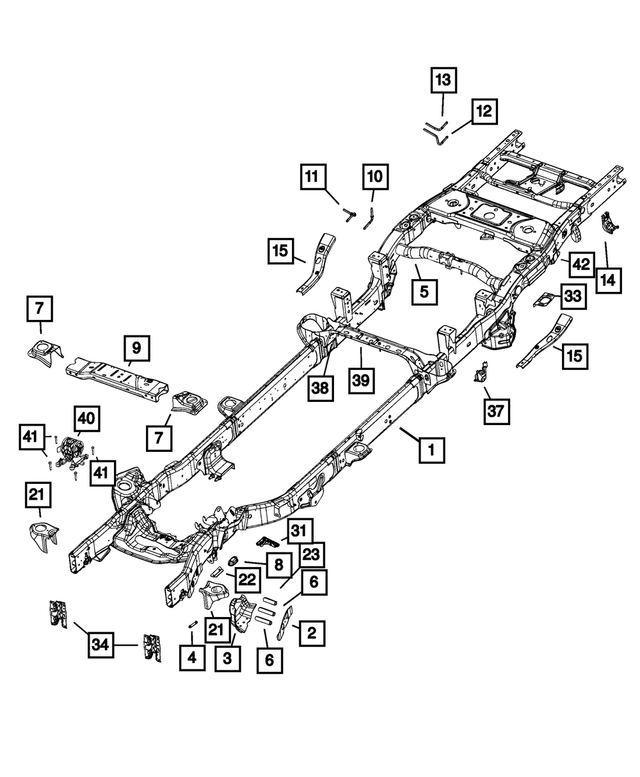 68690828AA - Frame, Bumper and Fascia: Chassis Frame Assembly for Mopar Image