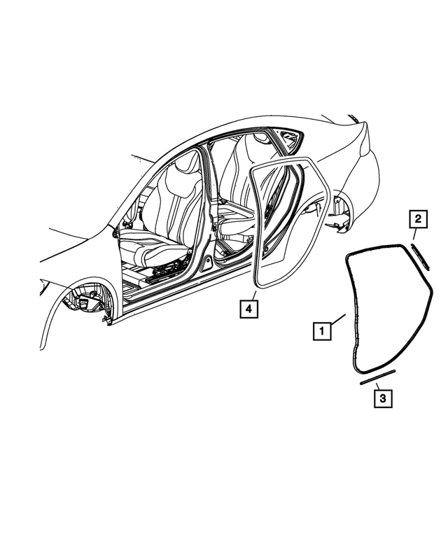 68082825AC - Doors, Door Mirrors and Related Parts: Rear Door Weatherstrip, Left for Mopar Image