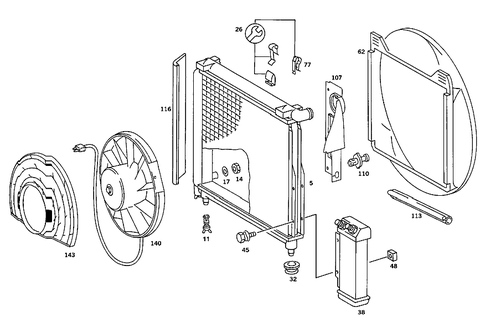 Radiator, Mounting, and Covering for 1986 Mercedes-Benz 190E #1