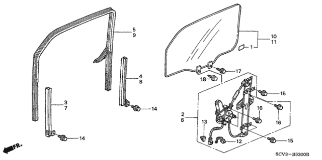 Front Door Glass  - Regulator for 2004 Honda Element #0