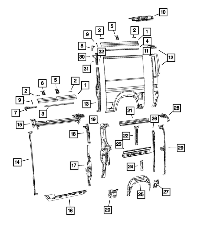 68118827AA - Body Sheet Metal Except Doors: Roof Rail Reinforcement for Ram: ProMaster 1500, ProMaster 2500, ProMaster 3500, ProMaster EV Image