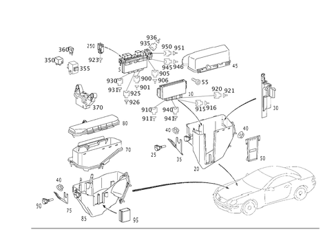 Control Modules, Fuse and Relay Box in En-Gine Compartment, Front Right for 1999 Mercedes-Benz SL500 #0