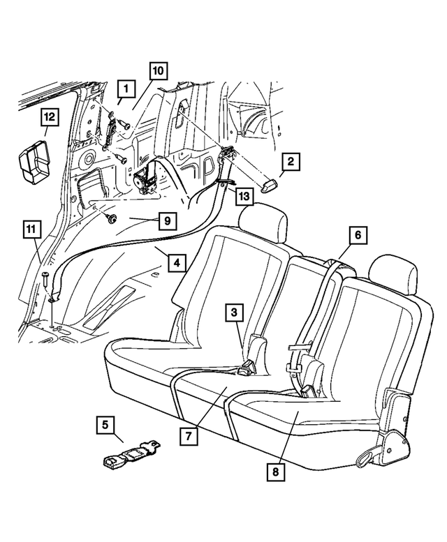 5JA521D5AC - Restraints: Rear Inner Seat Belt for Mopar Image