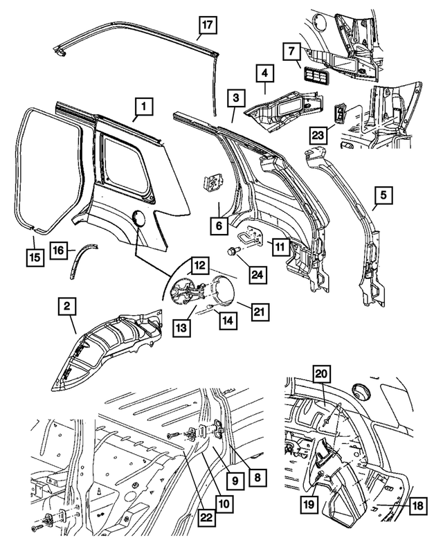 55394458AF - Body Sheet Metal Except Doors: Rear Inner Wheelhouse, Right for Mopar Image