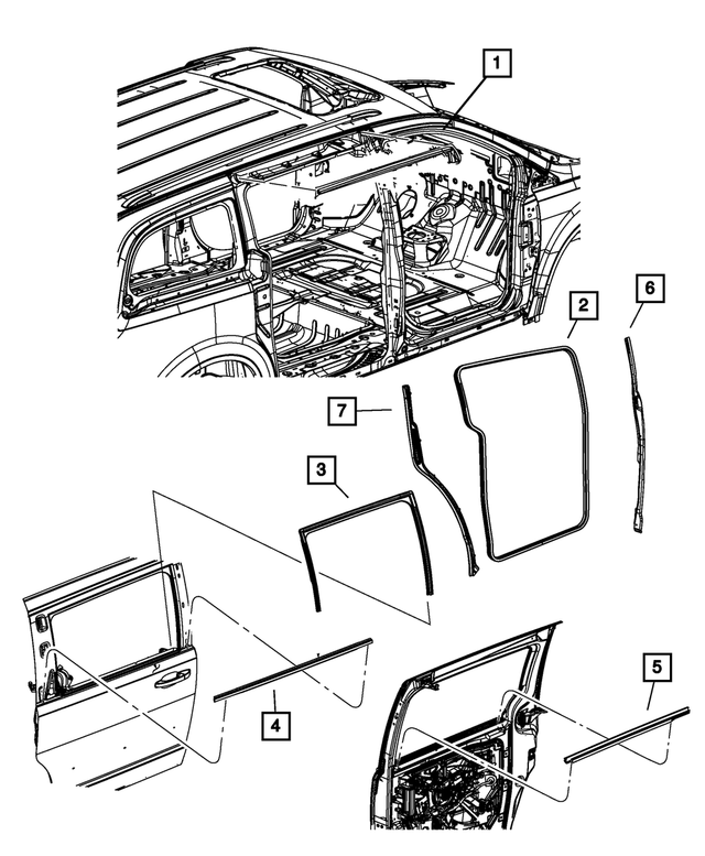 5020782AC - Doors, Door Mirrors and Related Parts: Rear Door Belt Inner Weatherstrip, Right for Mopar Image
