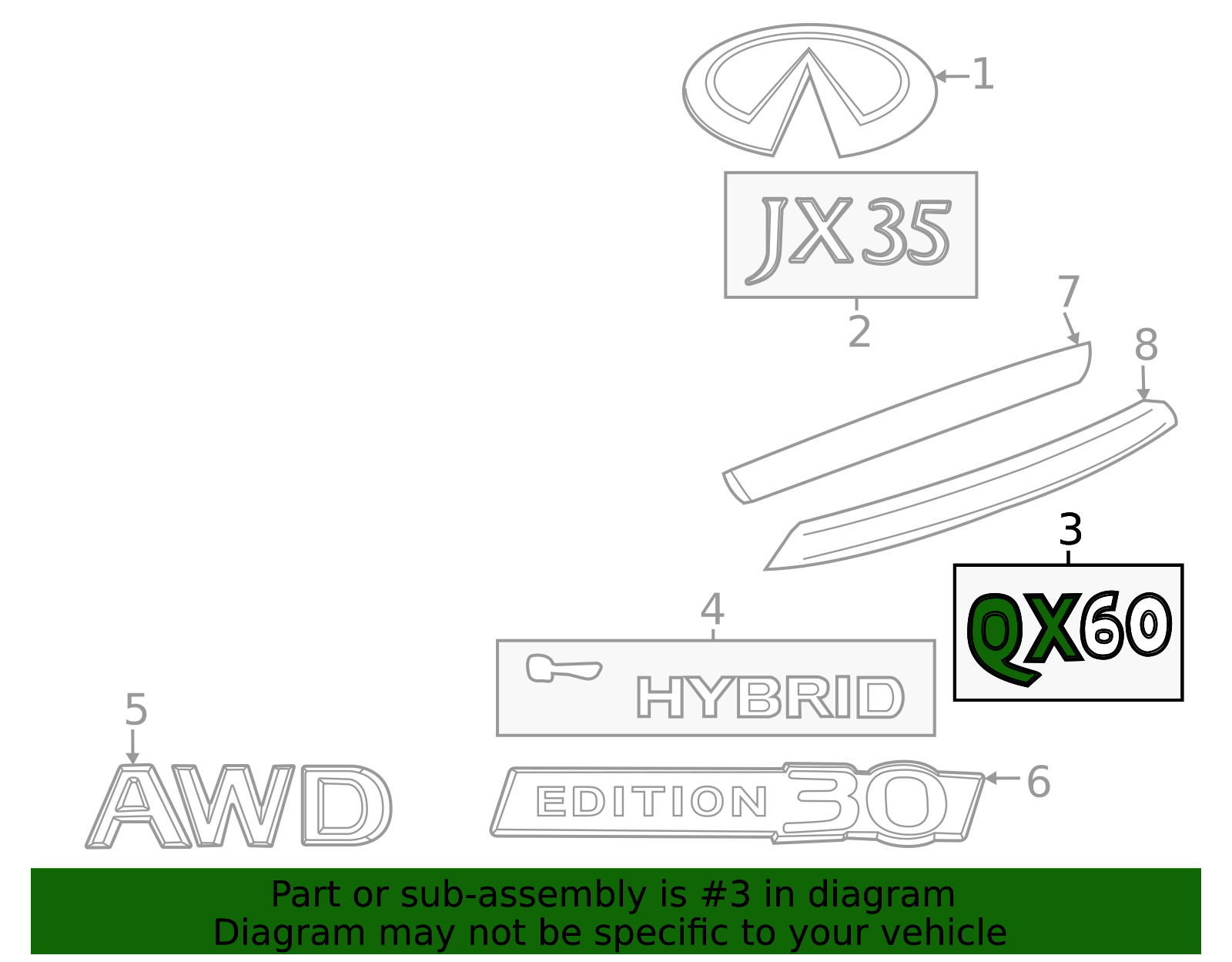 90895-9NA0A - Hatch Emblem 2014-2025 INFINITI QX60 | Official