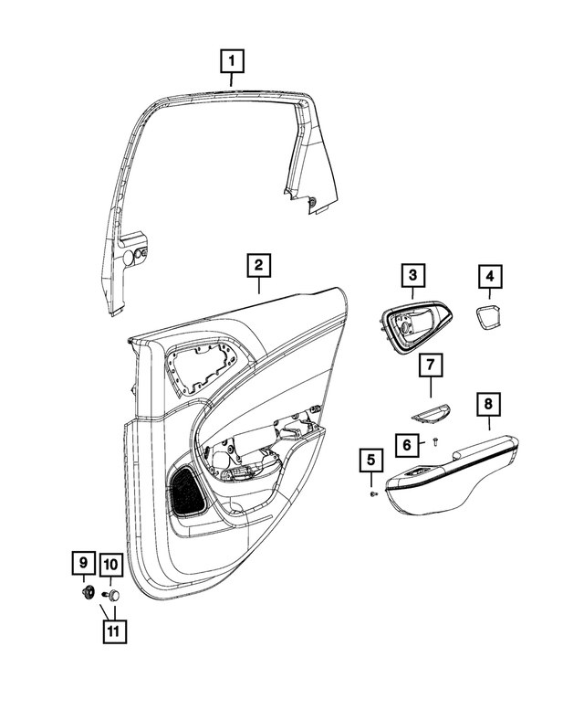68260673AA - Interior Trim: Rear Door Trim Panel, Left for Mopar Image