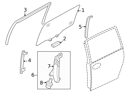 Glass - Side Door for 2007 Hyundai Entourage #0