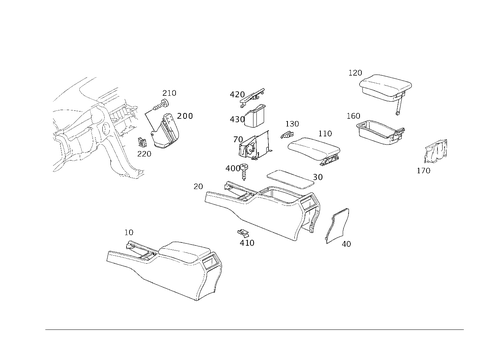 Housing with Tray, Armrest, and Ashtray for 1999 Mercedes-Benz E430 #1