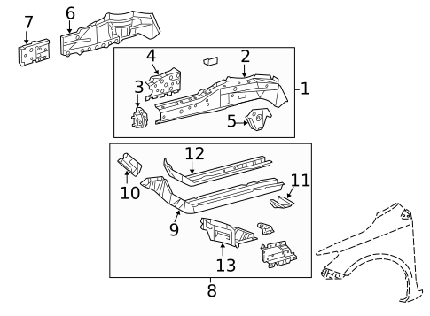 Structural Components & Rails for 2011 Toyota Corolla #3