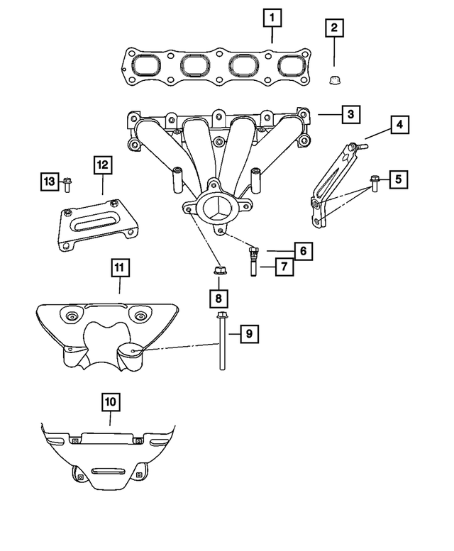 « 4693350AC – Engine 2.4L Four Cylinder : Collecteur D`échappement Support pour Mopar Image »