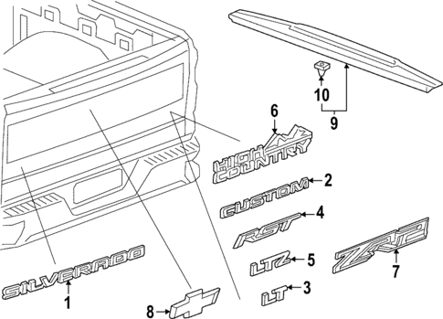 Exterior Trim - Tail Gate for 2022 Chevrolet Silverado 1500 LTD #0
