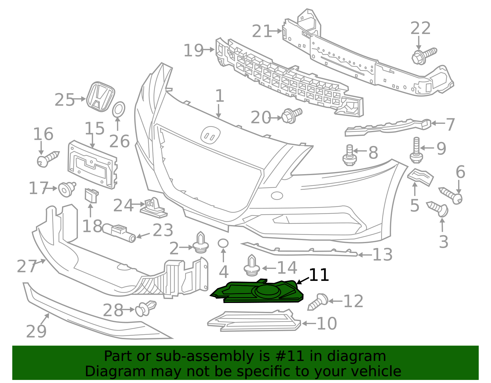 71108-SZT-G00 - Garnish L Front Bumper Side - 2011-2015 Honda CR-Z