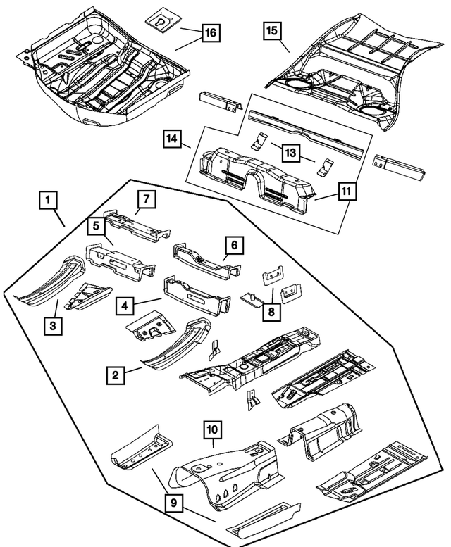 « 5112731AE – Body Sheet Metal Except Doors : Plancher Avant Cuvette pour Mopar Image »