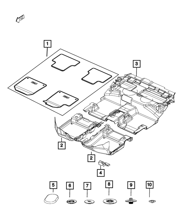 7CX76DX9AA - Interior Trim: Front &amp; Rear Mat Kit for Mopar Image