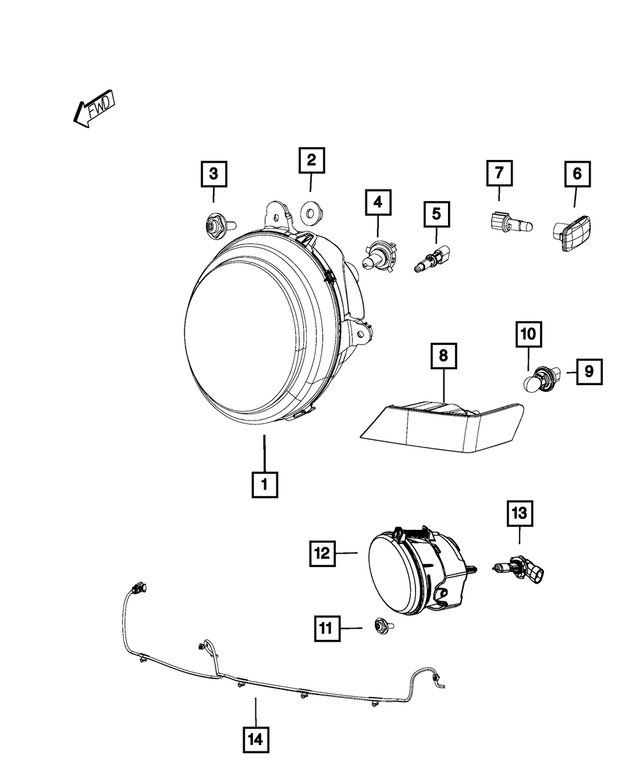 5303874AE - Electrical: Headlamp, Right for Mopar Image