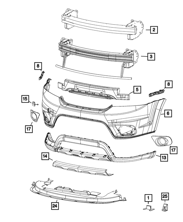 68088684AA - Frame, Bumper and Fascia: Front Energy Absorber for Mopar Image