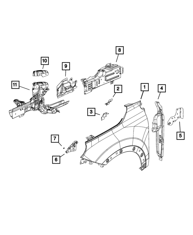 68286078AA - Body Sheet Metal Except Doors: Fender Support, Left for Mopar Image