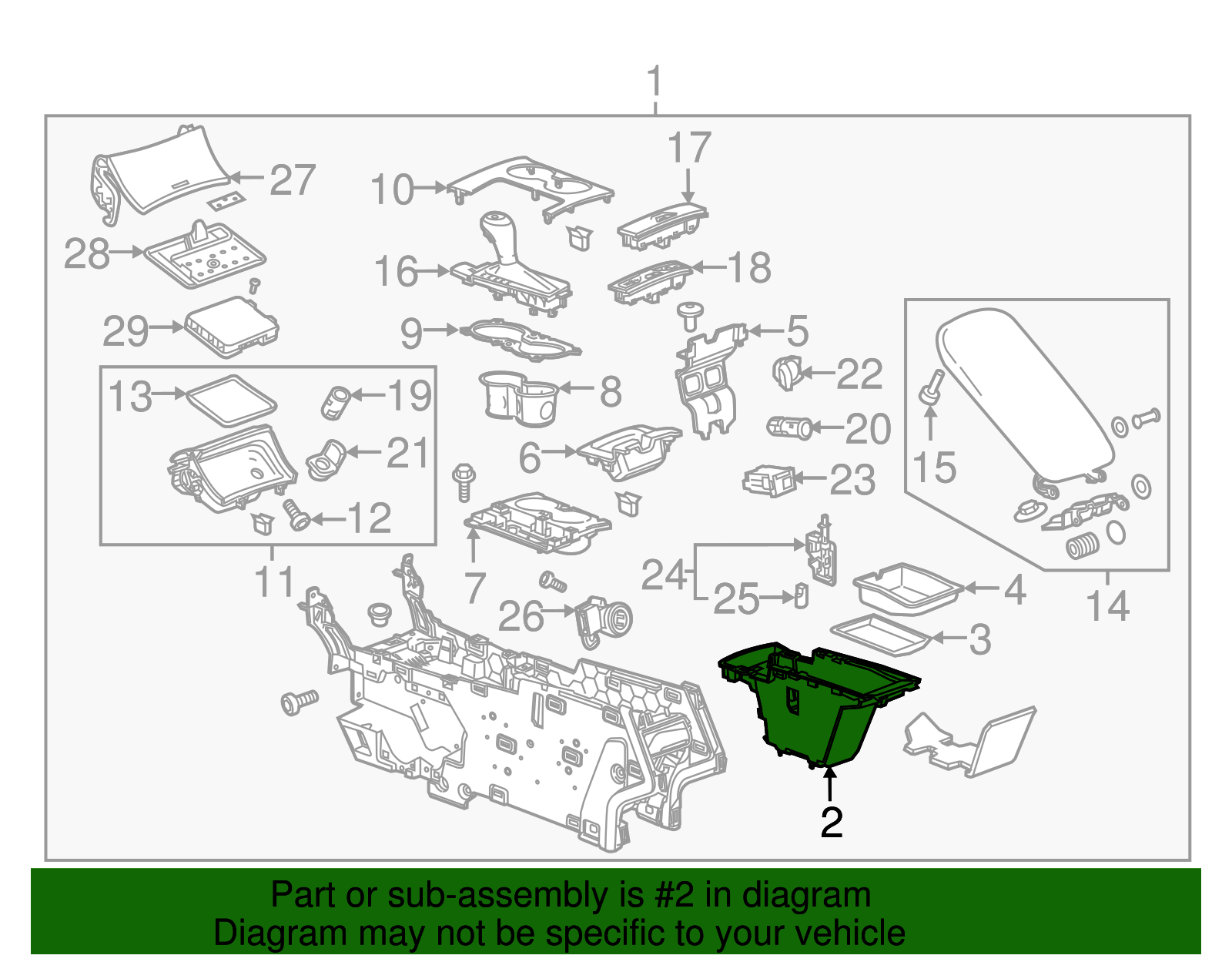2014-2020 Chevrolet Impala Jet Black Front Floor Console Rear ...