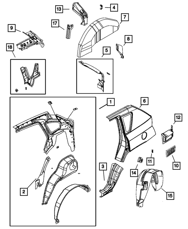 68001963AB - Body Sheet Metal Except Doors: Quarter Inner Panel, Left for Mopar Image