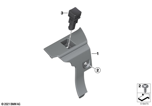 46631687667 - Frame and Mounting Parts: Holder Helmet Compartment Button -  for BMW-Motorrad Image