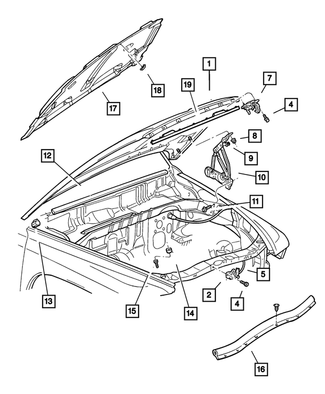 « 55255448AF – Body Sheet Metal Except Doors : Capot Charniere, Côté Droit pour Mopar Image »