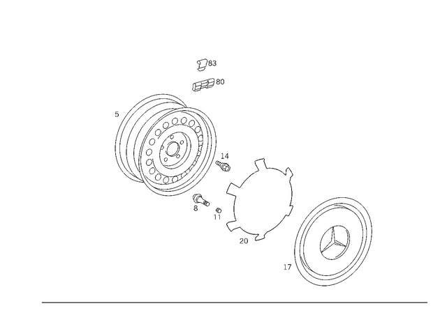 1404000802 - Wheels: Disk Wheel for Mercedes-Benz: 300SD, 400SE, 400SEL, 500SEC, 500SEL, S420 Image image