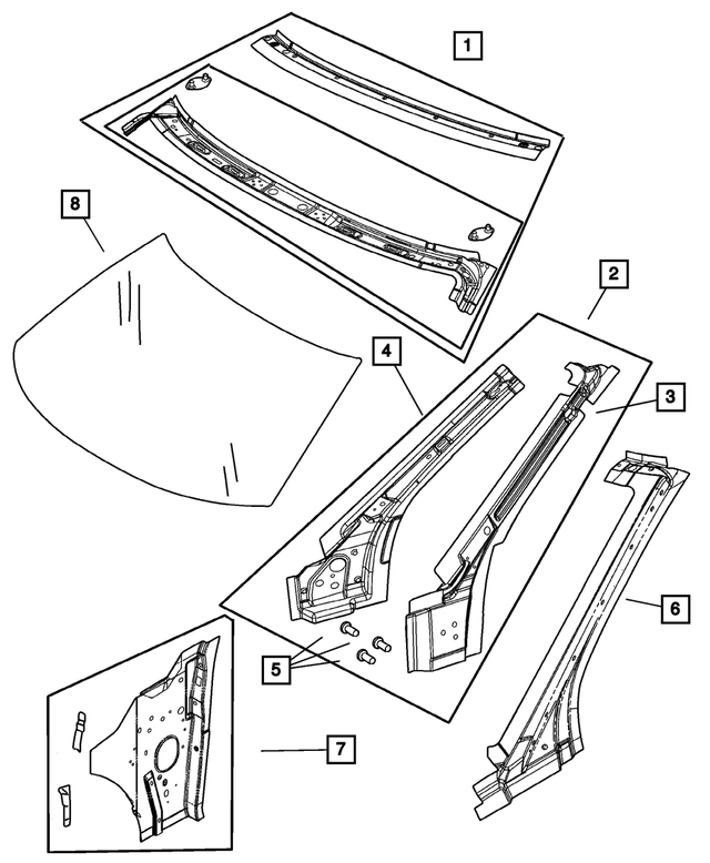 5102173AB - Body Sheet Metal Except Doors: Windshield Header Frame Package for Mopar Image