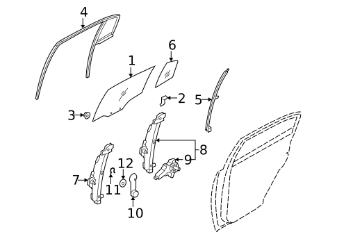 Glass - Rear Door for 2009 Kia Rio5 #0